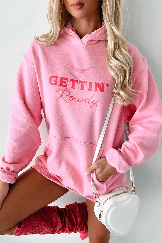 Stylish high-low dresses-"Gettin' Rowdy” Graphic Hoodie (Candy Pink) - Print On Demand