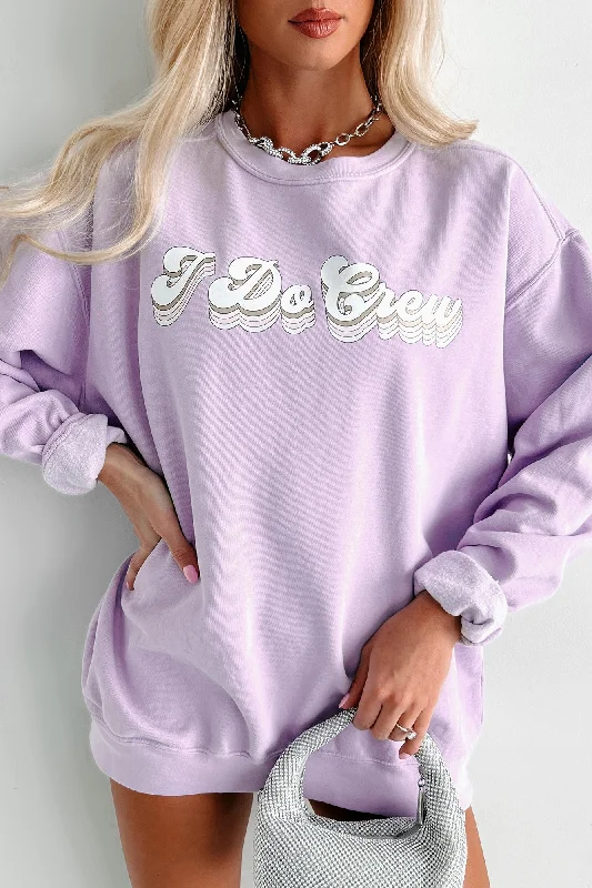 Casual graphic tees for women-"I Do Crew" Metallic Graphic Crewneck (Orchid) - Print On Demand