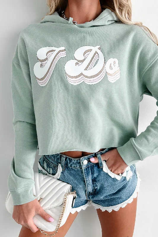 Chic midi skirts for office-"I Do" Metallic Graphic Crop Hoodie (Sage) - Print On Demand