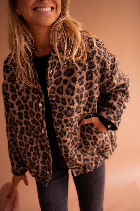 Casual bomber jackets for women-Leopard Cleo Bomber Jacket