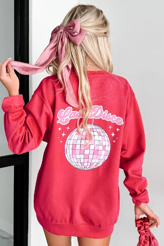 Affordable trench coats for women-My "Last Disco" Double-Sided Graphic Crewneck (Hot Pink) - Print On Demand