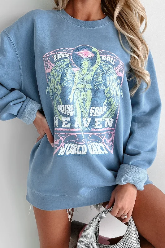 Chic high-waisted shorts-"Noise From Heaven" Graphic Crewneck (Light Blue) - Print On Demand