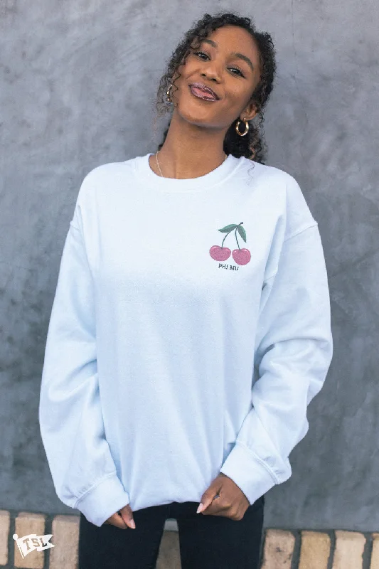 Elegant chiffon blouses for women-Phi Mu Cherry Crewneck