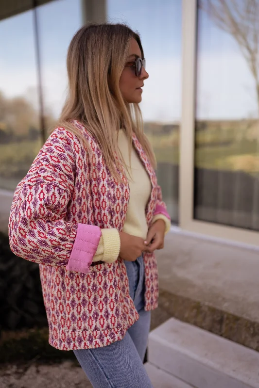 Luxury evening gowns in red-Pink Belinda Quilted Jacket