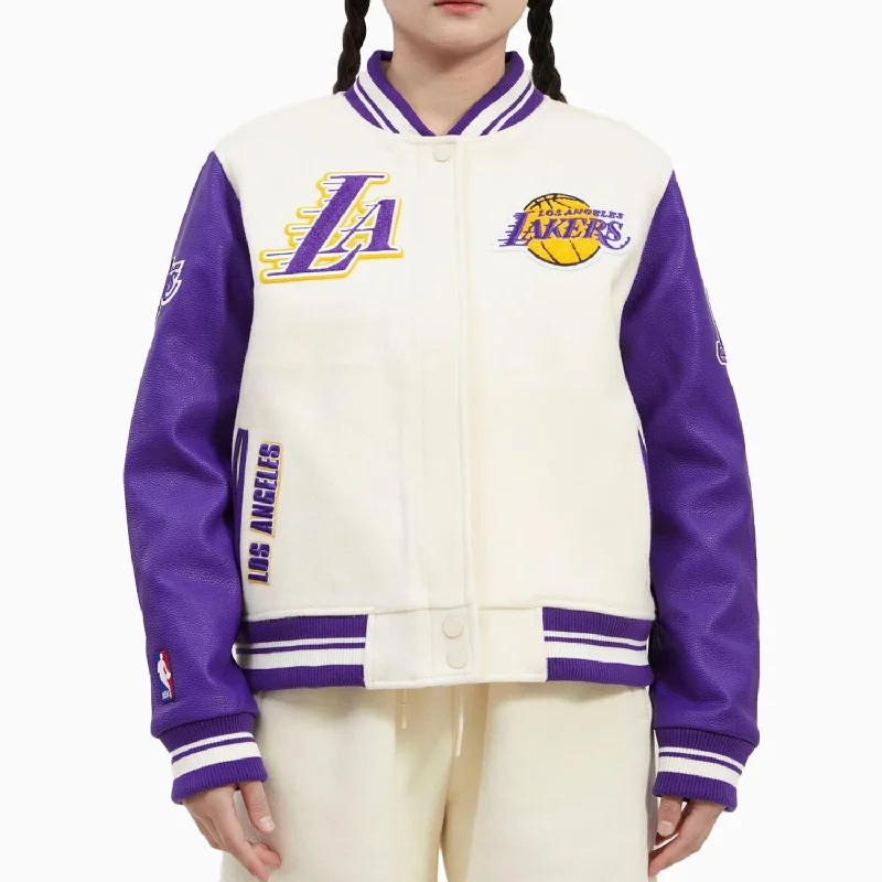 Trendy puffer jackets for winter-Women's Los Angeles Lakers NBA Wool Varsity Jacket