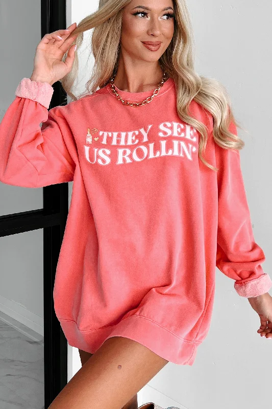 Trendy oversized shirts for women-"They See Us Rollin'" Graphic Crewneck (Watermelon) - Print On Demand