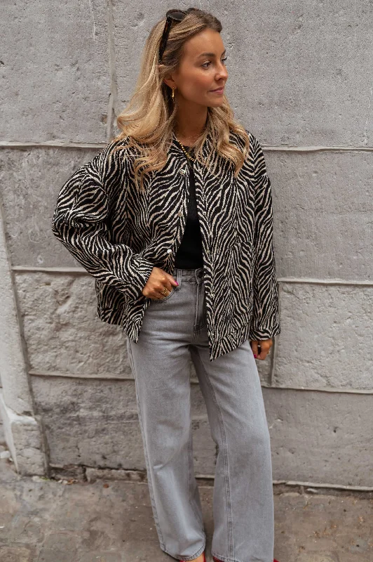 Luxury cocktail dresses with pearls-Zebra Sarah Bomber Jacket