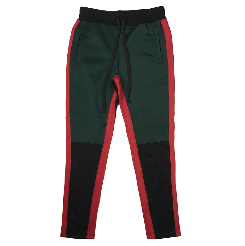 Trendy puffer jackets for winter-WOMEN'S AMERICAN BAZI TRACK PANTS GREEN/RED - RJJ-7003