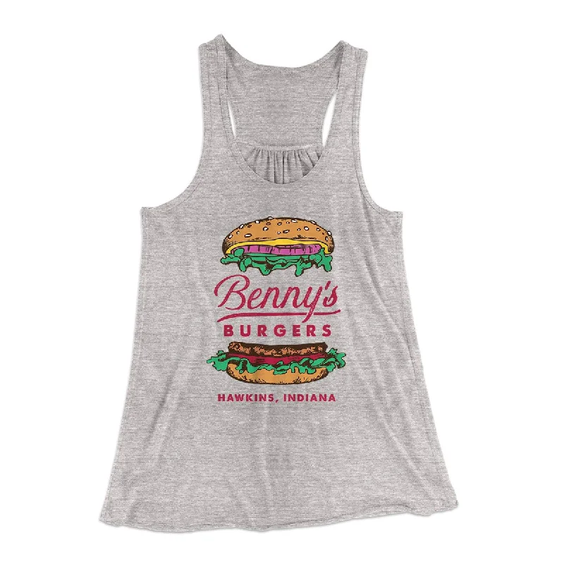 Elegant cocktail dresses in black-Benny's Burgers Women's Flowey Tank Top