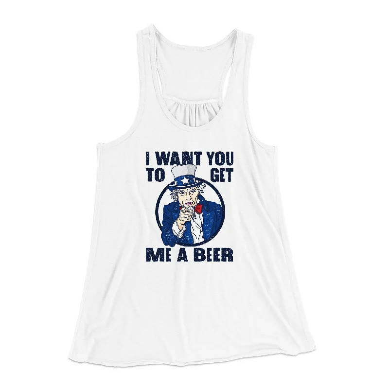 Luxury evening gowns in red-I Want You to Get Me a Beer Women's Flowey Tank Top