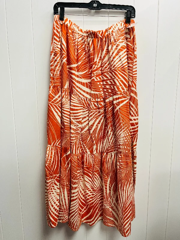 Trendy cropped hoodies for teens-Skirt Maxi By PANAMA JACK  In Orange & White, Size: L