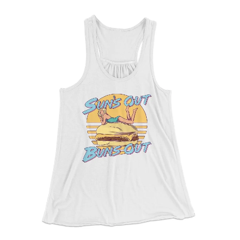 Vintage denim shirts for women-Sun's Out Buns Out Funny Women's Flowey Tank Top