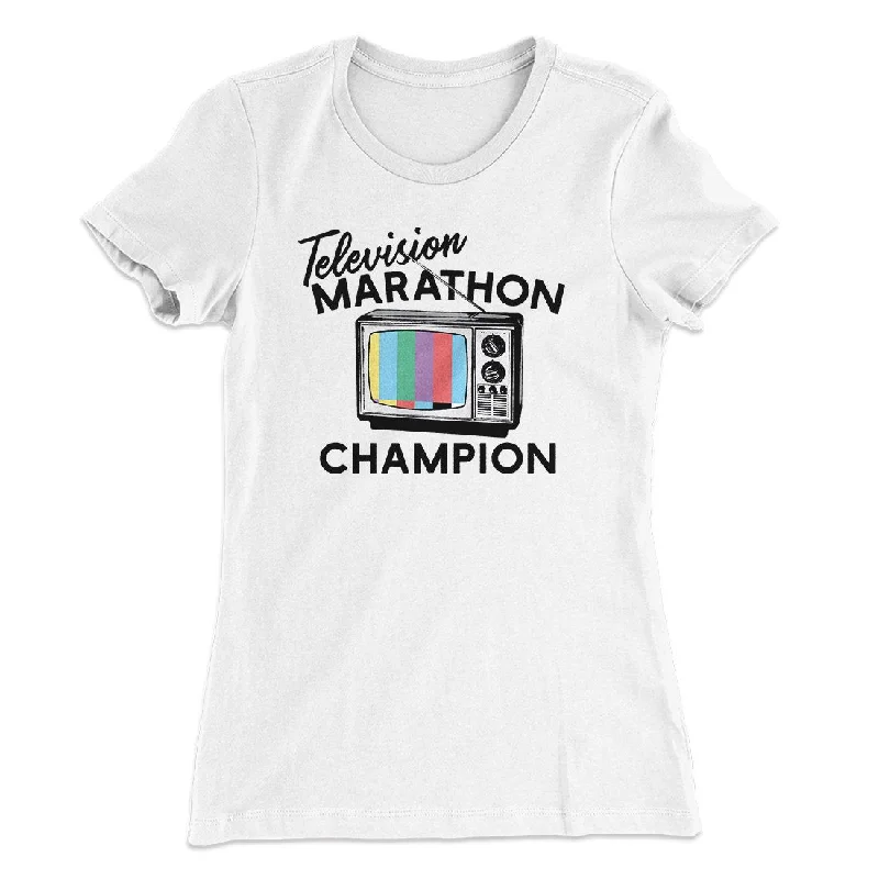 Casual t-shirts for women-Television Marathon Champion Funny Women's T-Shirt