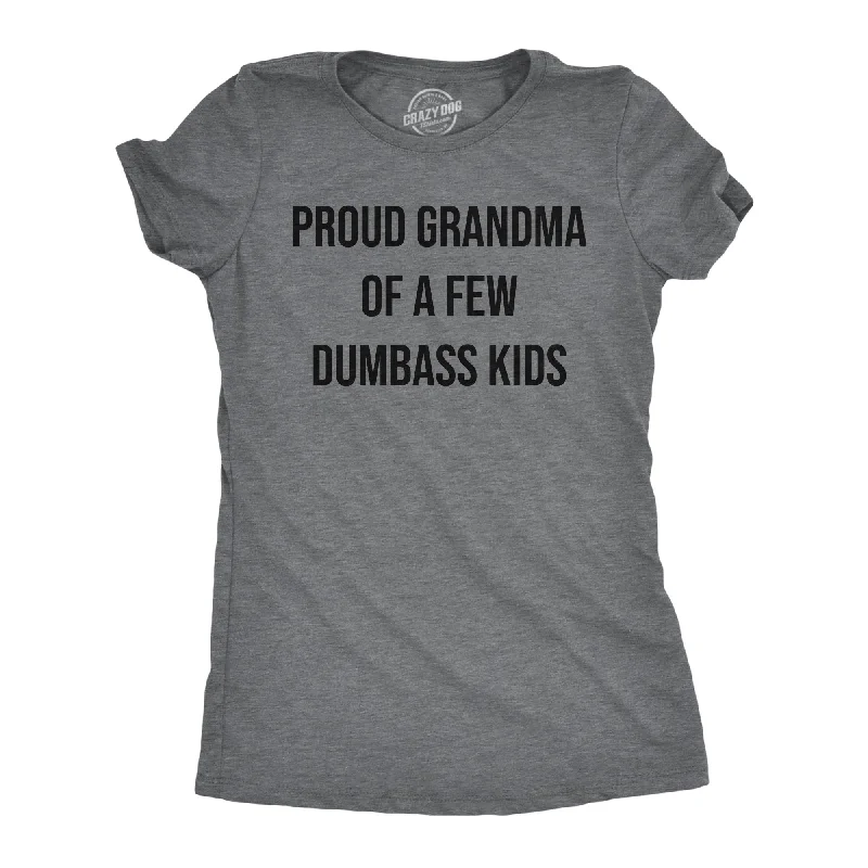 Luxury wool coats for women-Womens Funny T Shirts Proud Grandma Of A Few Dumbass Kids Sarcastic Family Tee