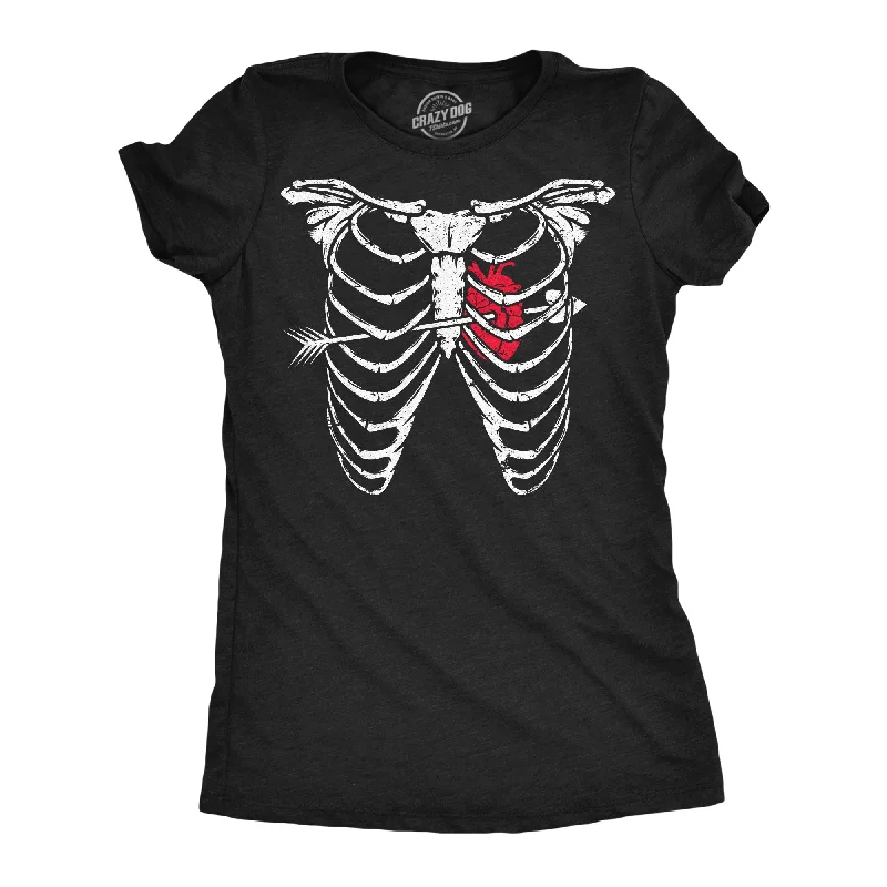 Elegant satin tops for women-Womens Funny T Shirts Ribcage Arrow Heart Valentines Day Graphic Tee For Ladies