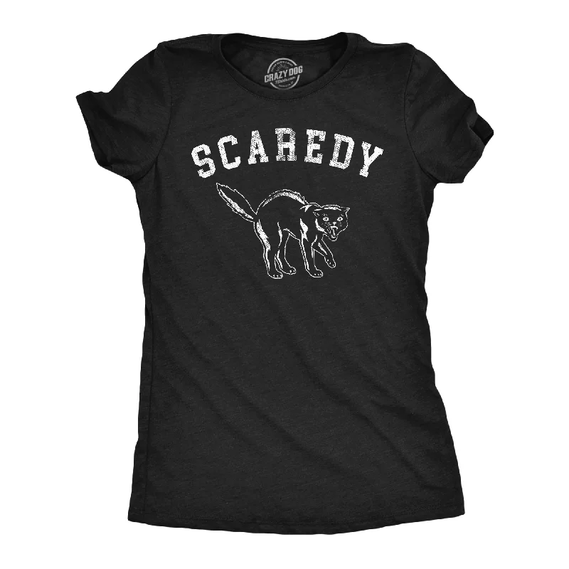 Affordable hoodies for women-Womens Funny T Shirts Scaredy Cat Sarcastic Halloween Graphic Novelty Tee For Ladies