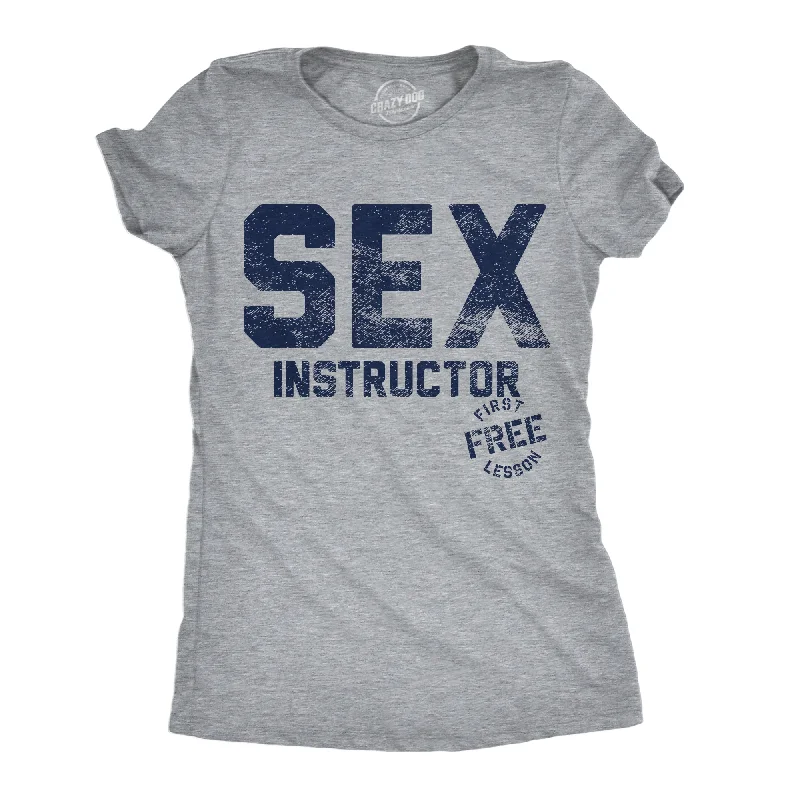 Elegant silk blouses for work-Womens Funny T Shirts Sex Instructor Sarcastic Novelty Tee For Ladies