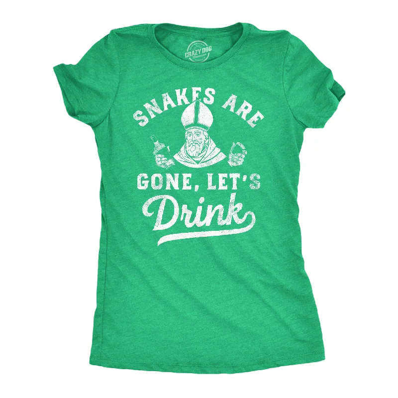 Casual ripped jeans for women-Womens Funny T Shirts Snakes Are Gone Lets Drink St Patricks Day Drinking Tee