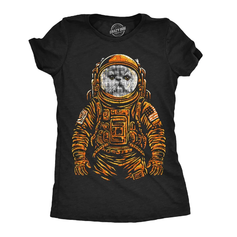 Elegant evening tops with lace-Womens Funny T Shirts Space Kitty Cool Astronaut Kitten Graphic Tee For Ladies