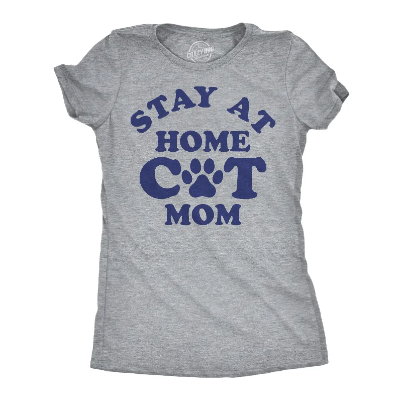 Affordable denim overalls for women-Womens Funny T Shirts Stay At Home Cat Mom Sarcastic Kitty Graphic Tee For Ladies