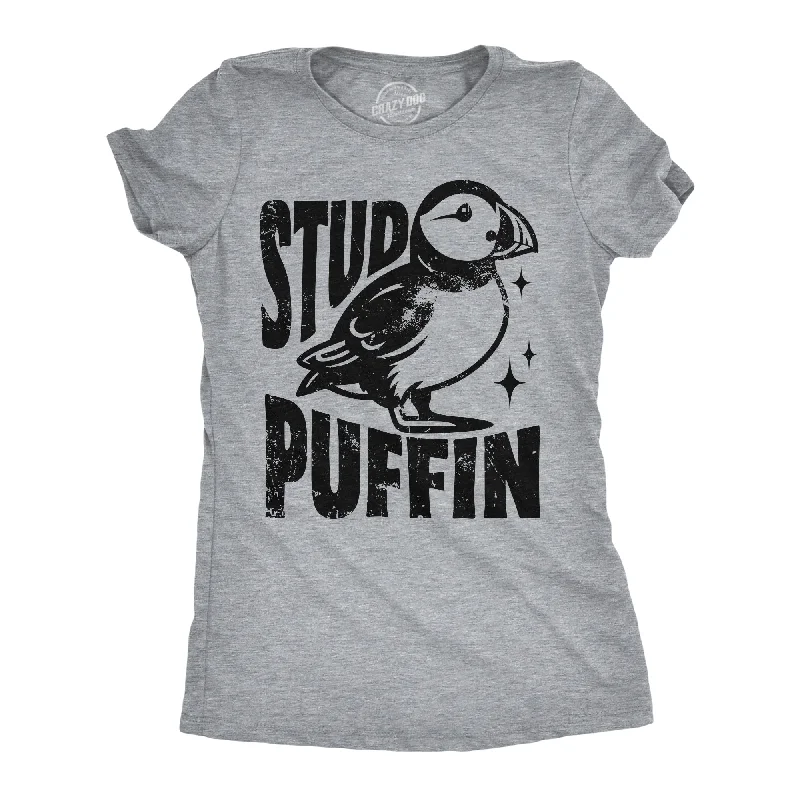 Chic high-waisted shorts-Womens Funny T Shirts Stud Puffin Sarcastic Graphic Tee For Ladies