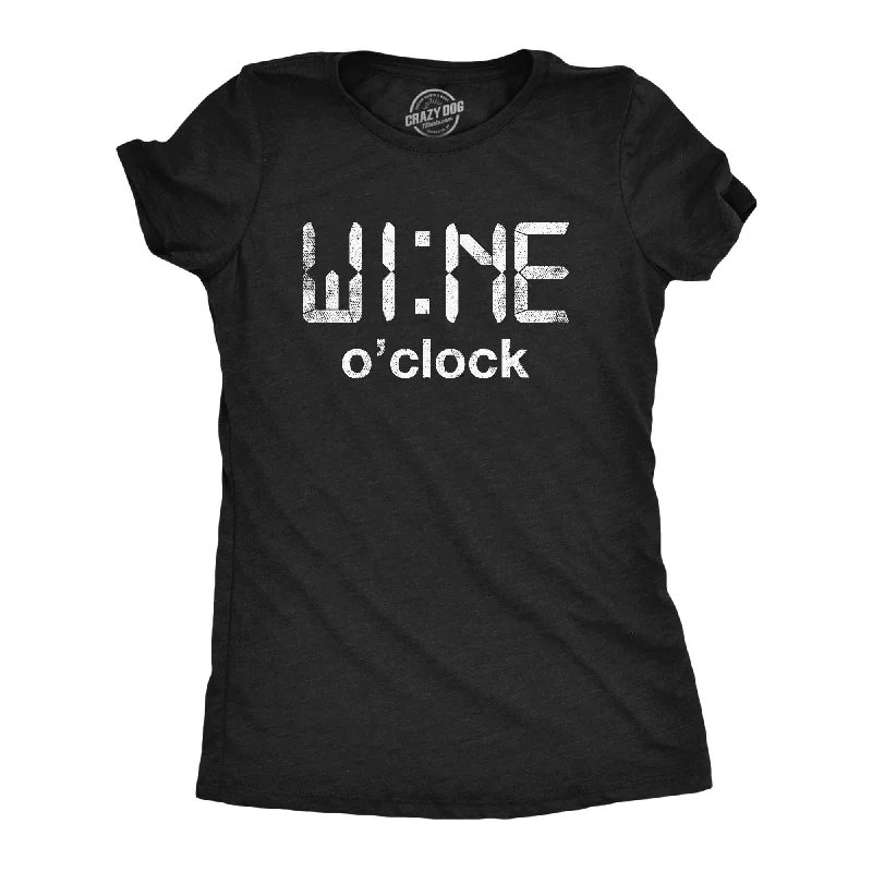 Soft cotton pajamas for women-Womens Funny T Shirts Wine O Clock Sarcastic Drinking Tee Graphic Shirt