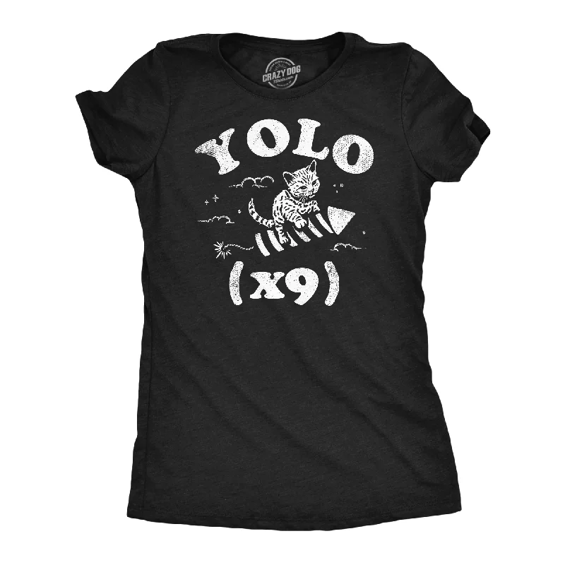 Vintage-inspired sundresses-Womens Funny T Shirts Yolo X9 Sarcastic Kitten Graphic Novelty Tee For Ladies