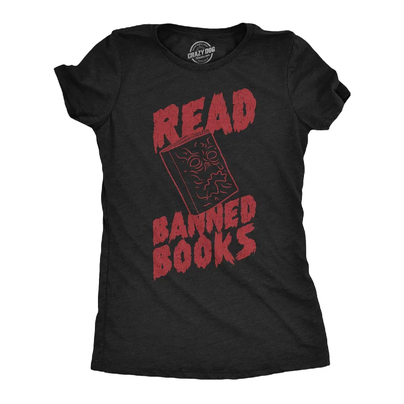 Affordable rompers for summer-Womens Read Banned Books Funny T Shirt Awesome Reading Lovers Graphic Tee