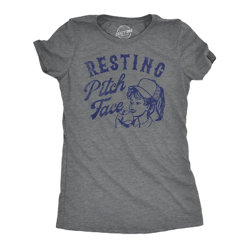 Chic blouses for casual Fridays-Womens Resting Pitch Face Funny T Shirt Sarcastic Baseball Graphic Tee For Ladies