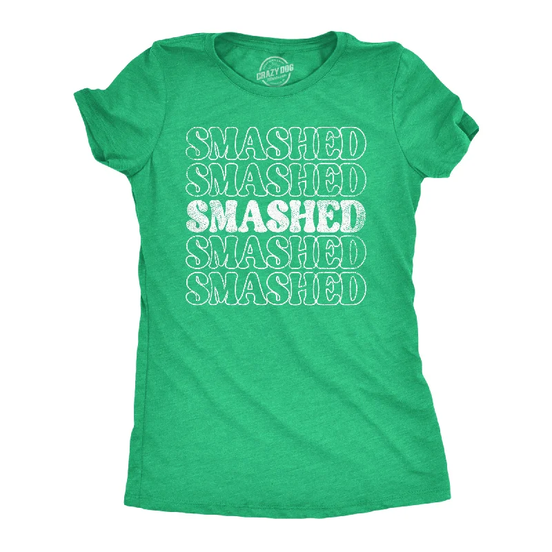 Vintage sundresses with sleeves-Womens Retro Smashed T Shirt Funny St Pattys Day Parade Partying Drunk Joke Tee For Ladies