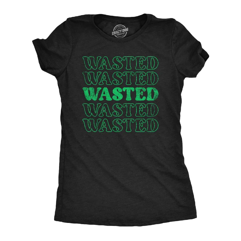 Luxury cocktail dresses with pearls-Womens Retro Wasted T Shirt Funny St Pattys Day Parade Partying Drunk Joke Tee For Ladies