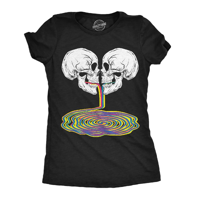 Designer denim shorts for women-Womens Skull Rainbow Puddle Funny T Shirts Cool Graphic Tee For Ladies