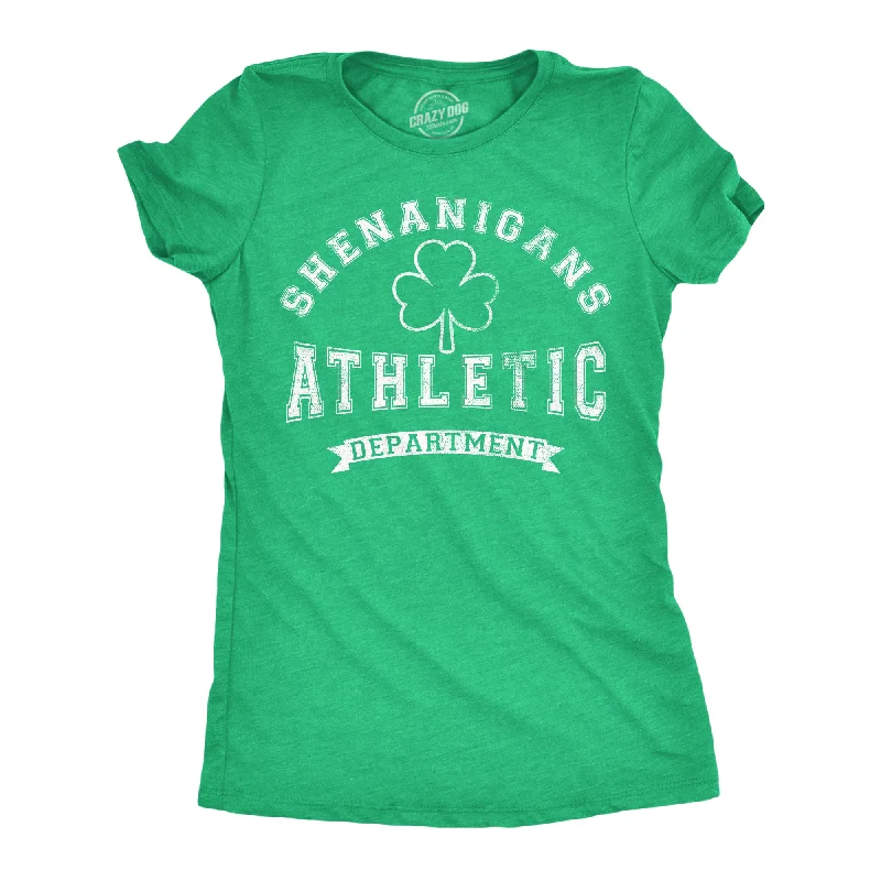 Trendy cropped hoodies for teens-Womens Tee Shenanigans Athletic Department Funny St Patricks Day Graphic T Shirt