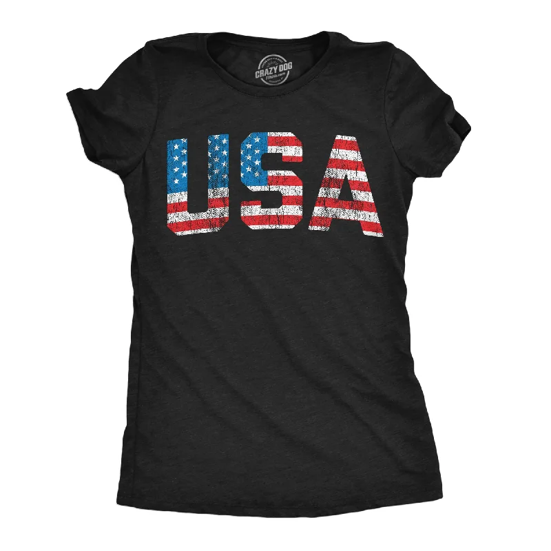 Casual t-shirts for women-Womens Vintage USA T Shirt Awesome Fourth Of July Graphic Tee For Ladies