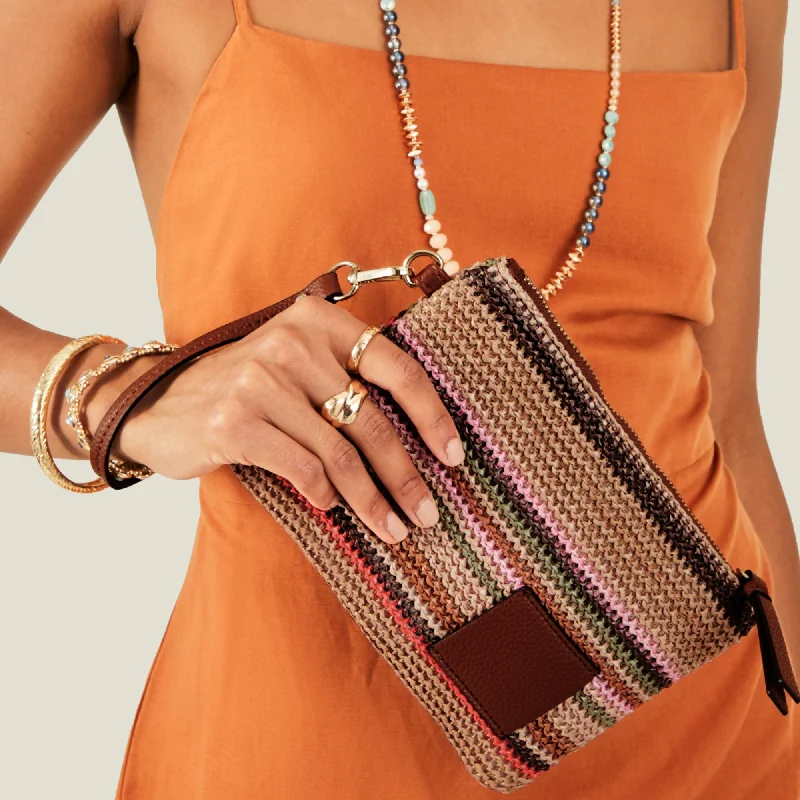 Chic metallic purses for parties-Accessorize London Women's Multi Stripe Raffia Pouch