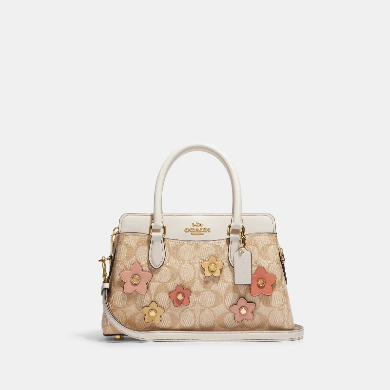 Fashionable fanny packs for women-Coach Outlet Mini Darcie Carryall In Signature Canvas With Floral Applique