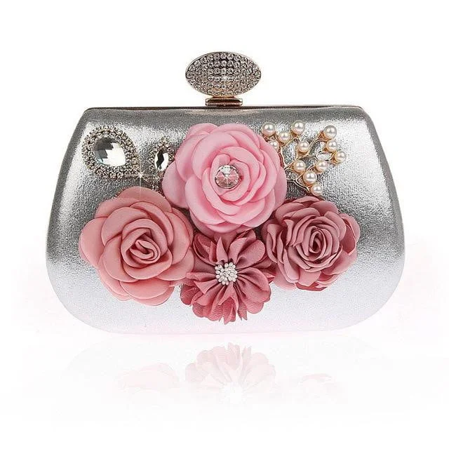 Classic brown leather satchels-Exquisite Flower Female Clutches Lady Evening Bag For Wedding Banquet Party Purse Female Gold Blue Handbags