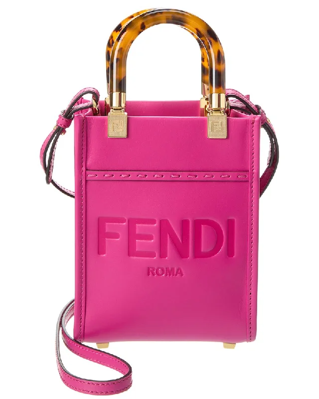 Classic tan leather handbags-FENDI Sunshine Mini Leather Tote