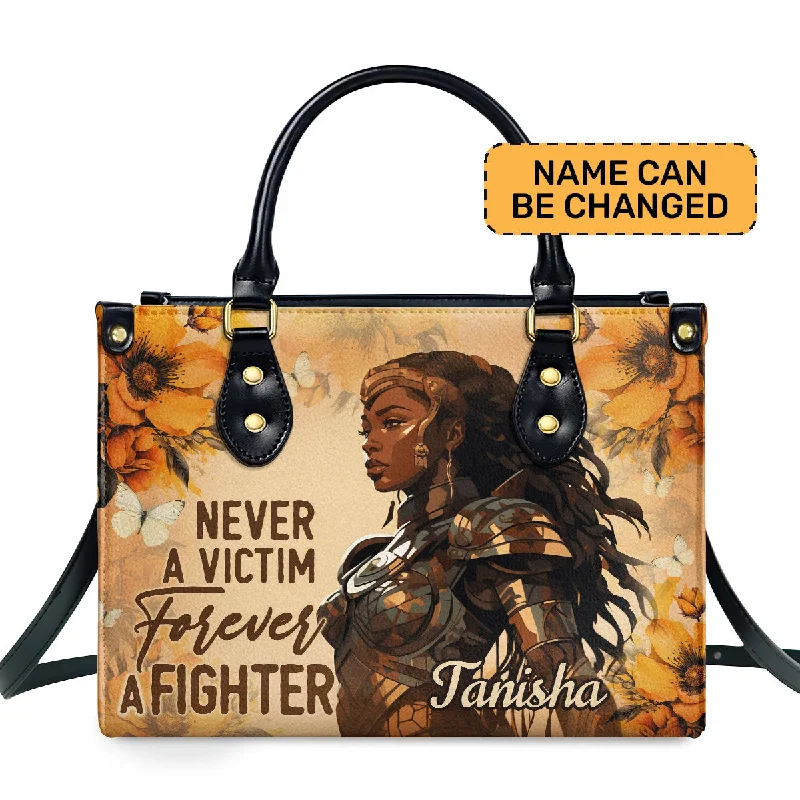 Metallic finish clutch bags-Forever A Fighter - Personalized Leather Hand Bag STB83