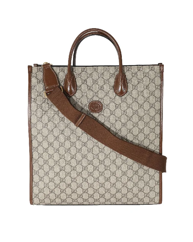 Elegant satin evening bags for parties-Gucci Beige GG Supreme Canvas Brown Leather Medium Interlocking G Tote