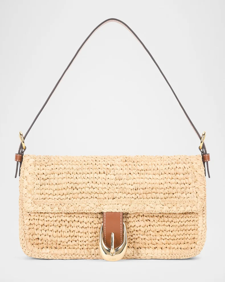 Affordable travel purses with RFID-Harlow Raffia Shoulder Bag Natural/Tan