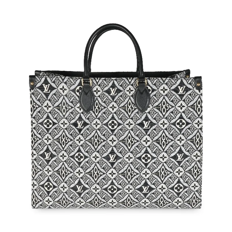 Durable nylon shoulder bags-Louis Vuitton Grey Jacquard Since 1854 Onthego GM