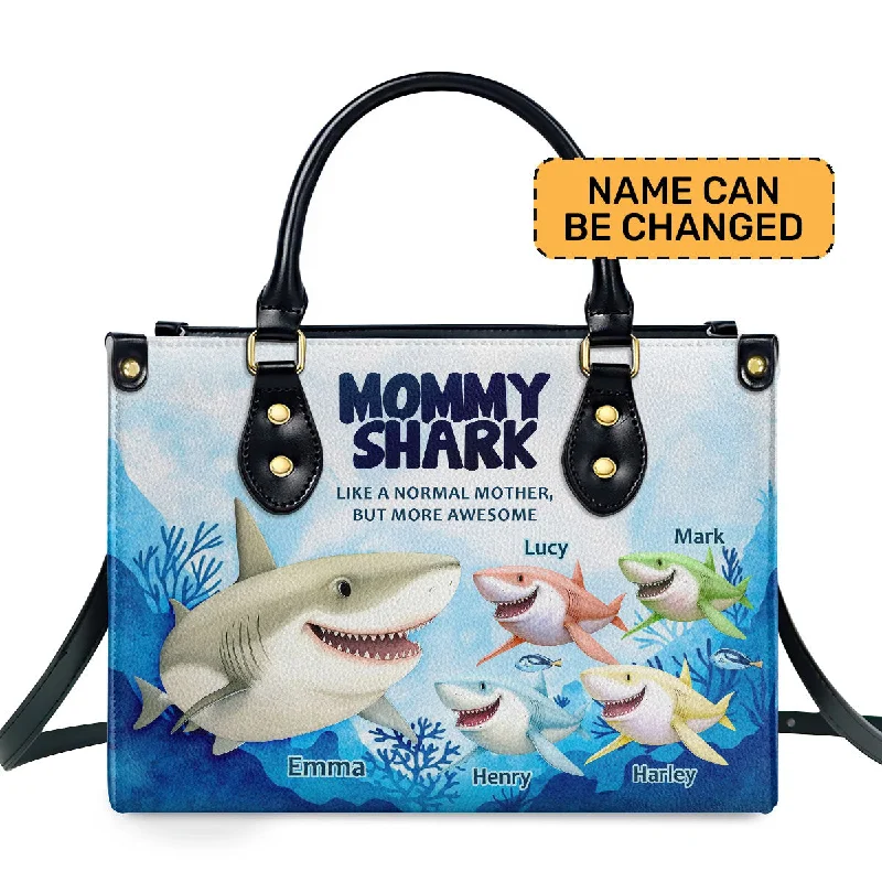 Personalized leather satchels for women-Mommy Shark - Personalized Leather Handbag SB250