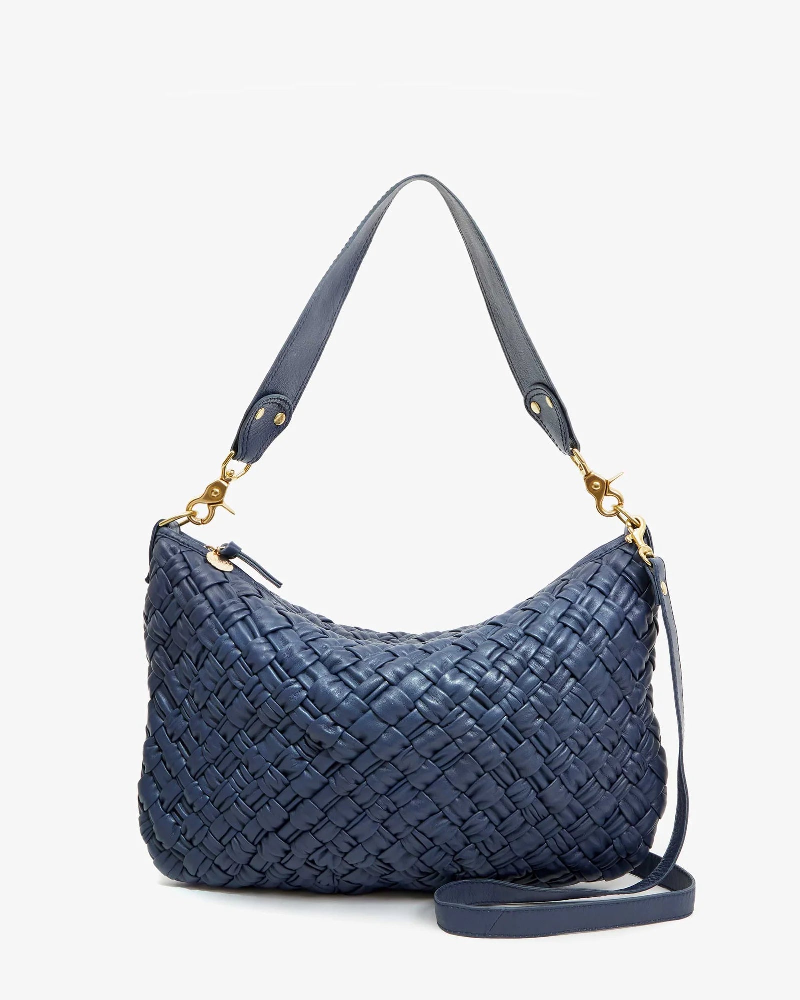 Affordable straw shoulder bags-Moyen Messenger Puffy Woven Bright Navy