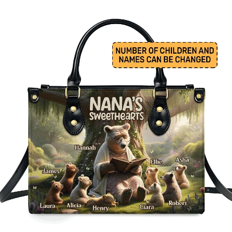 Small travel purses with lock-Nana's Sweethearts - Bears Personalized Leather Handbag STB76