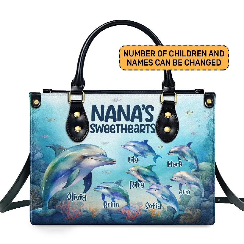 Cute mini backpacks for teens-Nana's Sweethearts - Dolphins Personalized Leather Handbag STB110