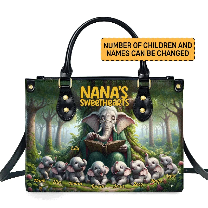 Luxury evening bags in gold-Nana's Sweethearts - Elephants Personalized Leather Handbag STB75