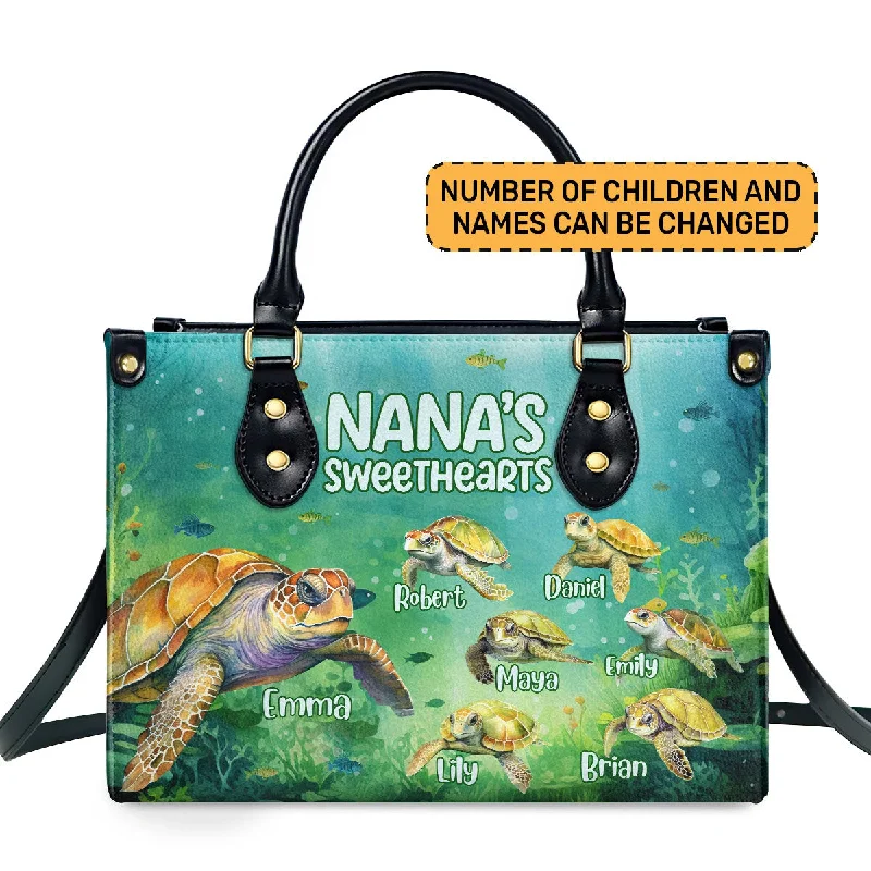 Fashionable fanny packs for women-Nana's Sweethearts - Turtles Personalized Leather Handbag STB109