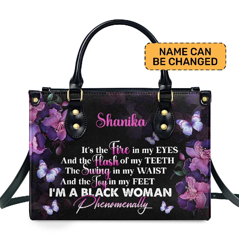 Large leather duffle bags for women-Phenomenal Black Woman - Personalized Leather Hand Bag STB81