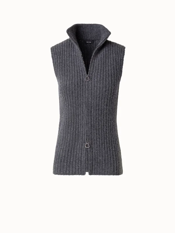 Affordable straw shoulder bags-Sleeveless Cashmere Heavy Knit Gilet